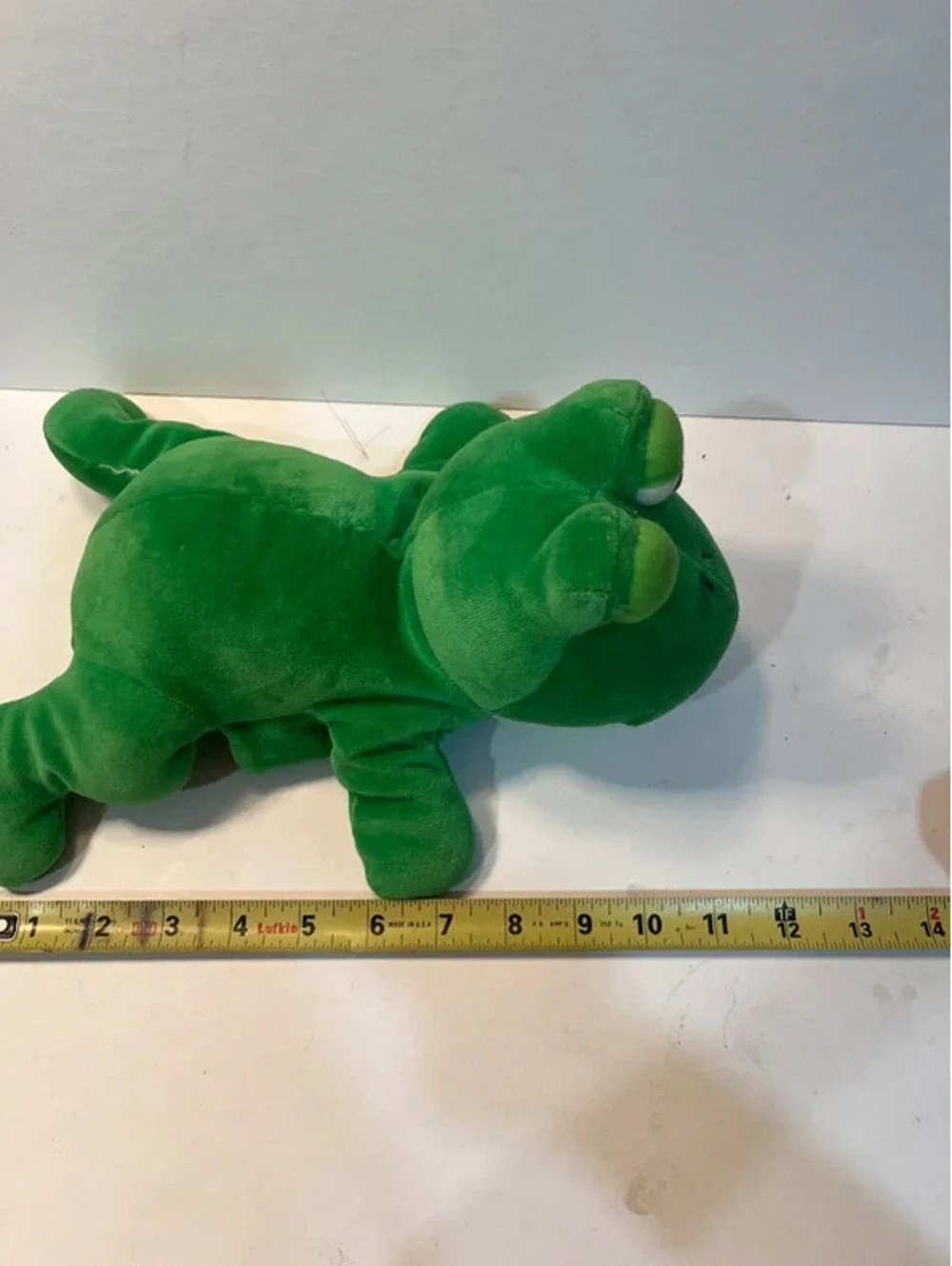 Vintage Croaker Frog Hand Puppet Plush Toy Green Pink Mouth 11” Soft Stuffy